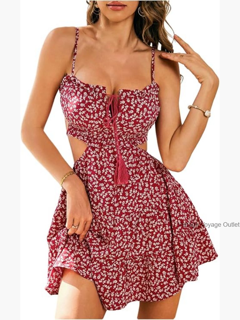 Women's Floral Cami Dress Backless Cut Out Ruffle Boho Sundress